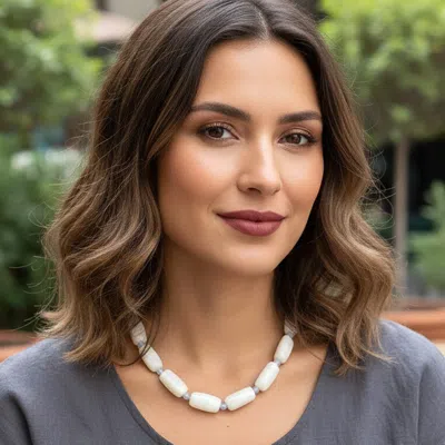 Fashnzfab Chunky Rectangular Marbled Resin Beaded Statement Necklace In Multi