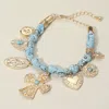 Fashnzfab Chunky Religious Cross Heart Charm Station Fabric Chain Bracelet Gold, Turquoise In Gold