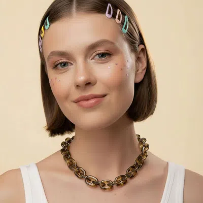 Fashnzfab Chunky Resin Chain Link Statement Necklace - Brown