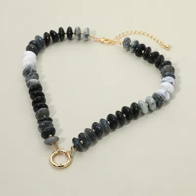 Fashnzfab Chunky Resin Disc Beaded Necklace In Black