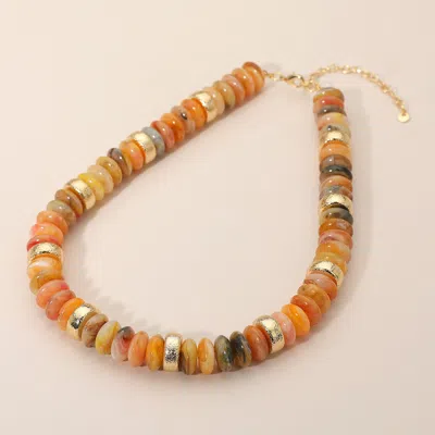 Fashnzfab Chunky Resin Disc Beaded Necklace In Brown