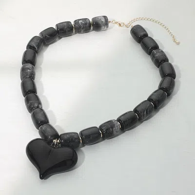 Fashnzfab Chunky Resin Heart Pendant Beaded Statement Necklace In Multi