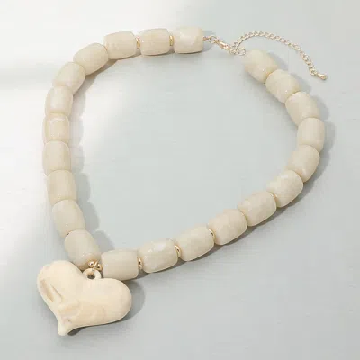 Fashnzfab Chunky Resin Heart Pendant Beaded Statement Necklace In Neutral