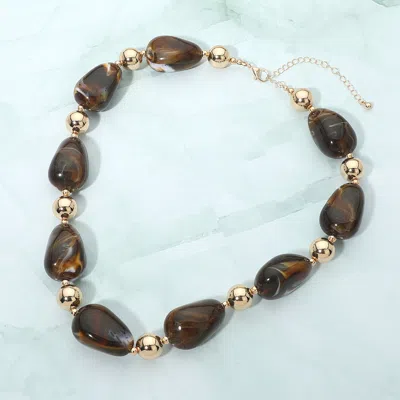 Fashnzfab Chunky Resin Marbled Pebble Beaded Necklace In Black