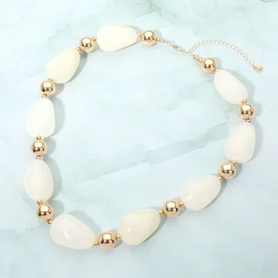 Fashnzfab Chunky Resin Marbled Pebble Beaded Necklace In White