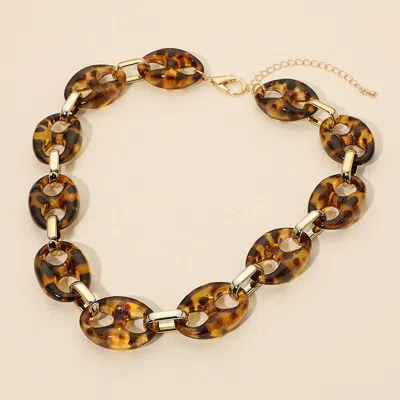 Fashnzfab Chunky Resin Mariner Link Statement Necklace - Tortoise In Silver