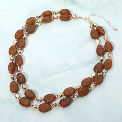 Fashnzfab Chunky Resin Oval Marbled Pebble Beaded Layered Necklace In Silver