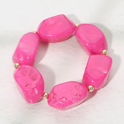 Fashnzfab Chunky Resin Pebble Beaded Bracelet In Pink