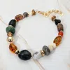 Fashnzfab Chunky Resin Pebble Beaded Statement Necklace In Black