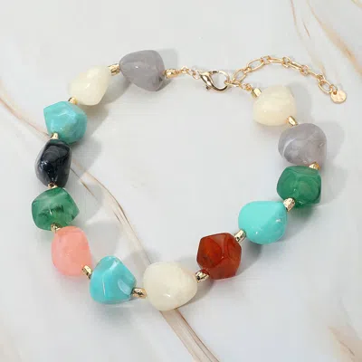 Fashnzfab Chunky Resin Pebble Beaded Statement Necklace In Blue