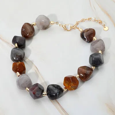 Fashnzfab Chunky Resin Pebble Beaded Statement Necklace In Brown