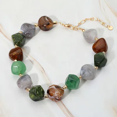 Fashnzfab Chunky Resin Pebble Beaded Statement Necklace In Green