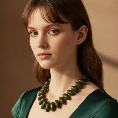 Fashnzfab Chunky Resin Pebble Beaded Statement Necklace In Green