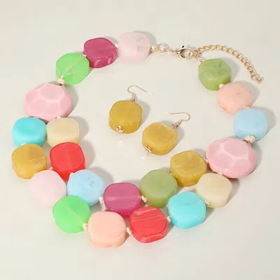 Fashnzfab Chunky Resin Pebble Beaded Statement Necklace In Multi