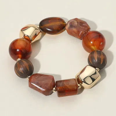 Fashnzfab Chunky Resin Pebble Beaded Stretch Bracelet In Brown