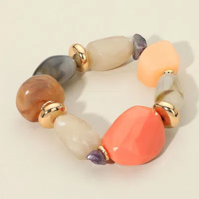 Fashnzfab Chunky Resin Pebble Beaded Stretch Bracelet In Pink