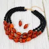Fashnzfab Chunky Resin Pebble Beaded Triple Layered Statement Necklace - Brown, Gold In Gold