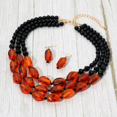 Fashnzfab Chunky Resin Pebble Beaded Triple Layered Statement Necklace - Brown, Gold