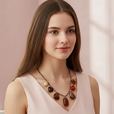 Fashnzfab Chunky Resin Pebble Charm Station Cord Necklace In Multi