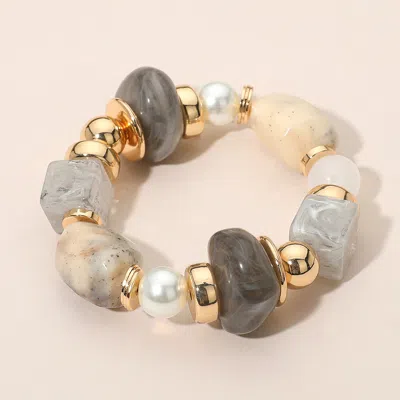 Fashnzfab Chunky Resin Pebble Pearl Beaded Stretch Bracelet In Gray