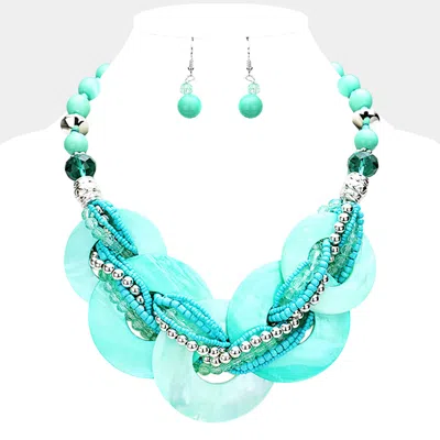 Fashnzfab Chunky Resin Round Link Statement Necklace In Blue