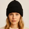 Fashnzfab Chunky Ribbed Knit Loop Trim Winter Beanie Hat In Black