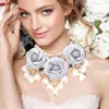 Fashnzfab Chunky Rose Pearl Bib Necklace In White