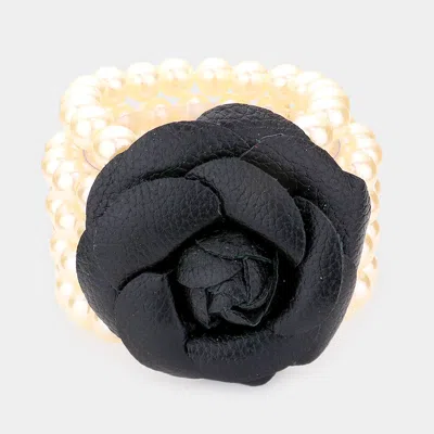 Fashnzfab Chunky Rose Pearl Bracelet Black, Cream In Multi