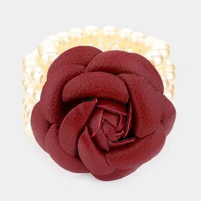 Fashnzfab Chunky Rose Pearl Bracelet Burgundy, Cream In Multi