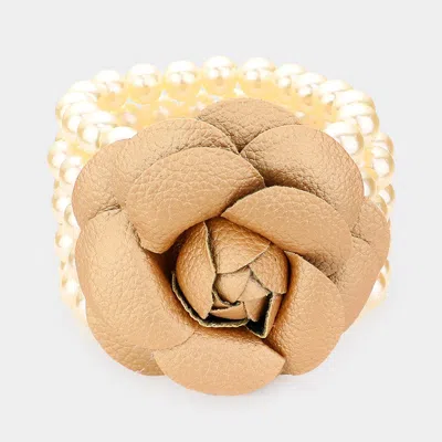 Fashnzfab Chunky Rose Pearl Bracelet Cream, Gold In Multi