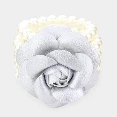 Fashnzfab Chunky Rose Pearl Bracelet Silver, White In Multi