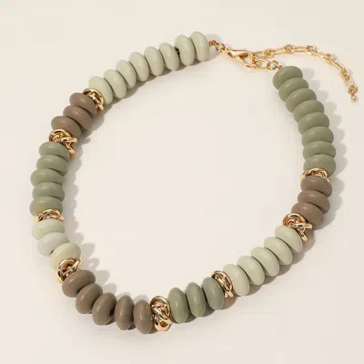 Fashnzfab Chunky Round Wooden Beaded Necklace - Gray In Green