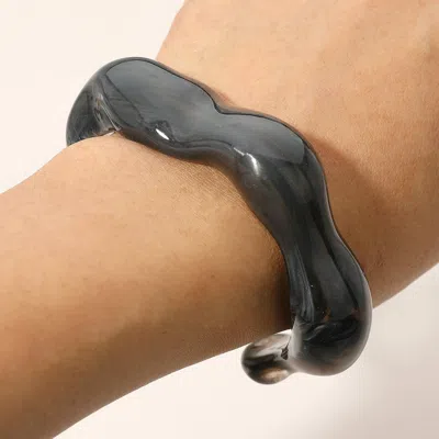 Fashnzfab Chunky Sculptural Marbled Resin Cuff Bracelet In Gray