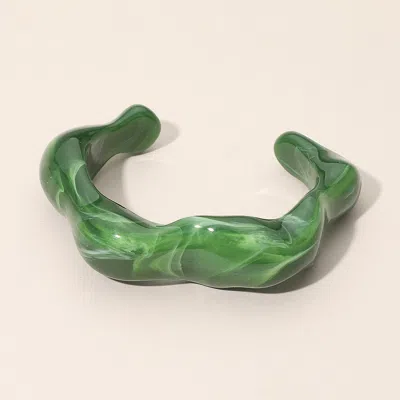 Fashnzfab Chunky Sculptural Marbled Resin Cuff Bracelet In Green