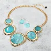 Fashnzfab Chunky Sparkled Celluloid Acetate Round Plate Link Statement Necklace In Blue