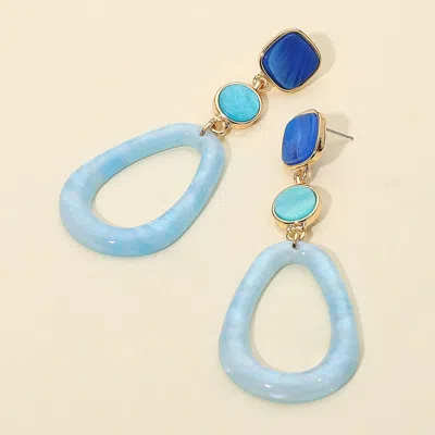 Fashnzfab Chunky Sparkly Open Teardrop Hoop Link Drop Earrings - Blue
