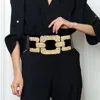 Fashnzfab Chunky Square Metal Link Elastic Belt In Gold