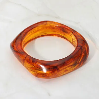 Fashnzfab Chunky Square Resin Bangle Bracelet In Brown