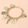 Fashnzfab Chunky Star Crescent Moon Coin Blessed Religious Fish Charm Statin Bracelet In Gold