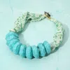 Fashnzfab Chunky Stone Beaded Twisted Knot Floral Fabric Statement Necklace In Blue