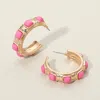 Fashnzfab Chunky Stone Embellished Hoop Earrings - Gold, Pink In Multi