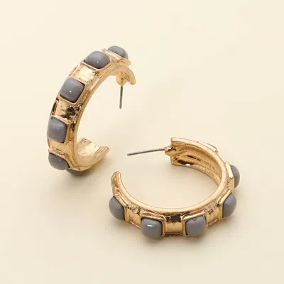 Fashnzfab Chunky Stone Embellished Hoop Earrings In Gold