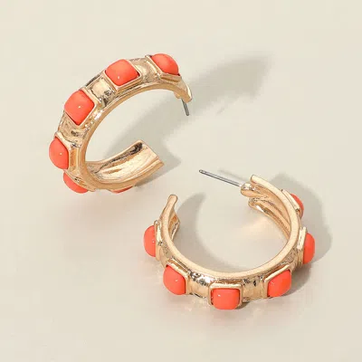 Fashnzfab Chunky Stone Embellished Hoop Earrings In Orange
