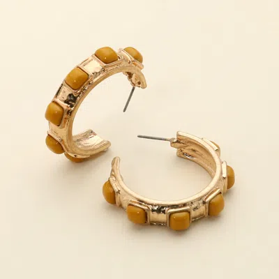 Fashnzfab Chunky Stone Embellished Hoop Earrings In Yellow