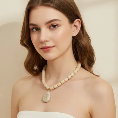 Fashnzfab Chunky Teardrop Pendant Beaded Necklace In White