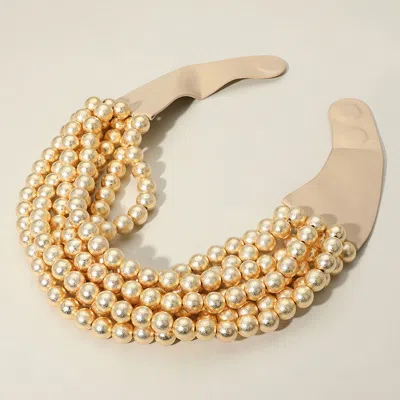 Fashnzfab Chunky Textured Ball Beaded Multi Layered Faux Leather Magnetic Necklace In Gold