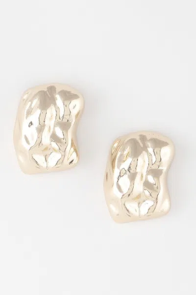 Fashnzfab Chunky Textured Dish Stud Earrings In Gold