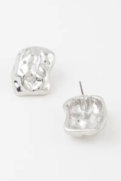 Fashnzfab Chunky Textured Dish Stud Earrings In Silver
