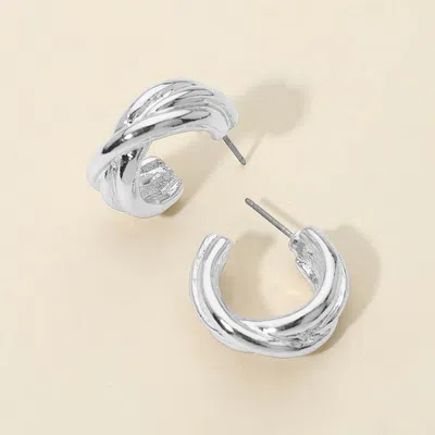 Fashnzfab Chunky Textured Metal Hoop Earrings In Silver