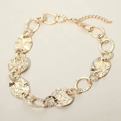 Fashnzfab Chunky Textured Metal Medal Link Necklace In Gold